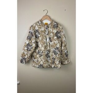 RUBY RD Crinkle Quilted Zip-Up Lightweight Jacket Size‎ 1X Black/Tan Print